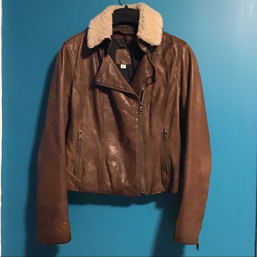 Banana Republic Leather Jacket w/Shearling Collar